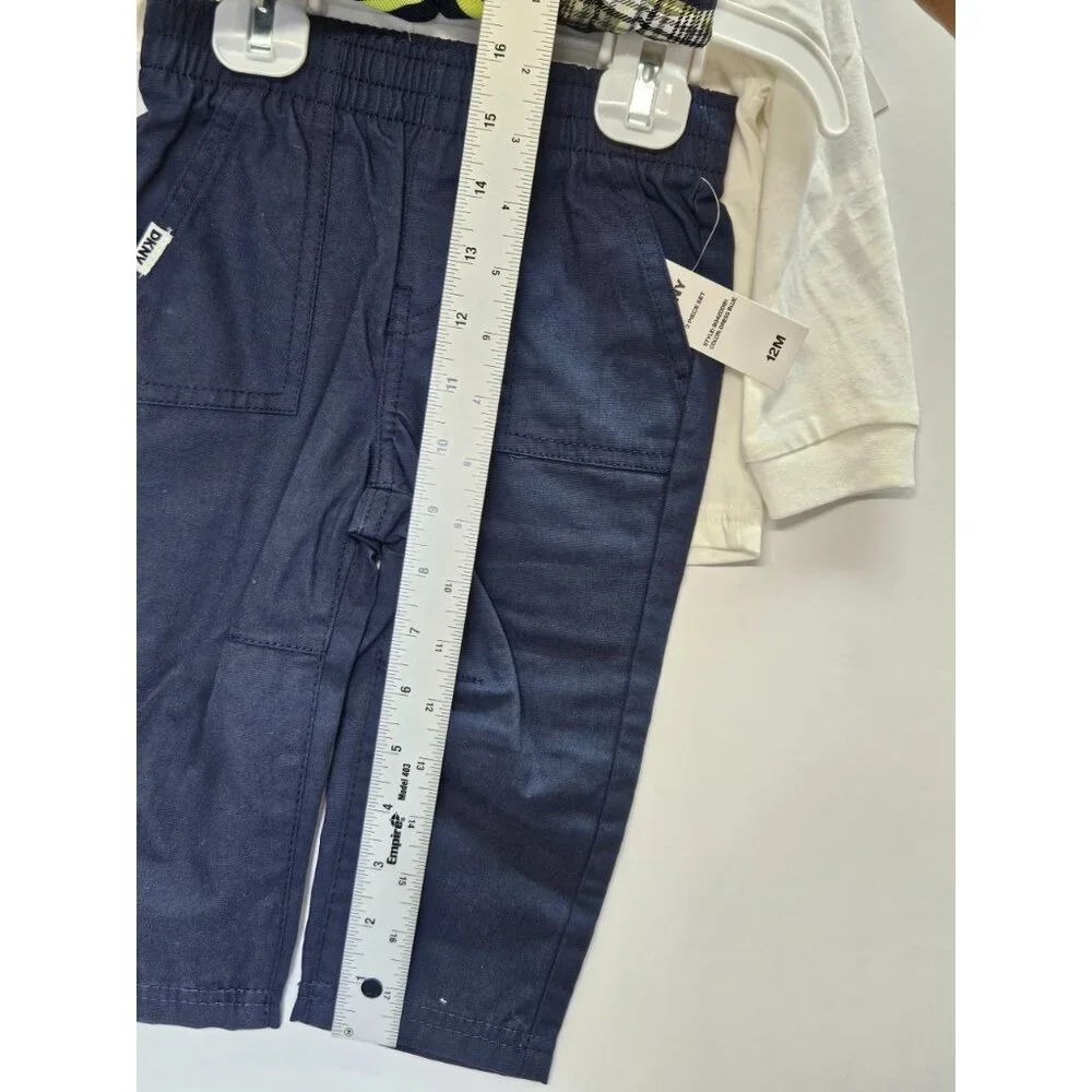DKNY  Size 12 M Set Of 3, Green- Blue Vest/ Blue Pants/ Cream Long‎ Sleeve Print